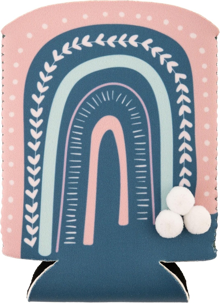 Karma, Can Sleeve for Beer & Soda Insulated Neoprene Cover, Pom Pom Accent Can Cooler, Rainbow