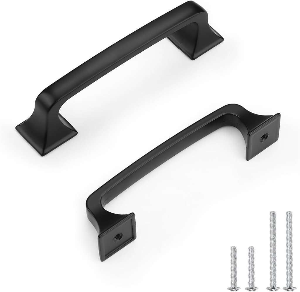 10 Pack Mate Black Cabinet Handles 96mm (3-3/4") Hole Centers - Solid Zinc Alloy Kitchen Cabinet Pulls & Knobs for Drawers, Dressers, Cabinets