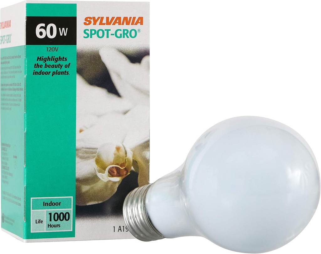 Sylvania Incandescent Spot-GRO 60W Grow Light Bulb, A19, Dimmable, 705 Lumens, Frosted, 2850K, Soft White - 1 Pack (12280)