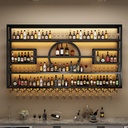Bar Shelf Wine Rack Wall Mounted with Wine Glass Holder with LED Light,Floating Bar Shelves,Iron Liquor Bottle Display Shelf,Hanging Metal Wine Storage Racks for Kitchen,Wine Cellar,Black/Go