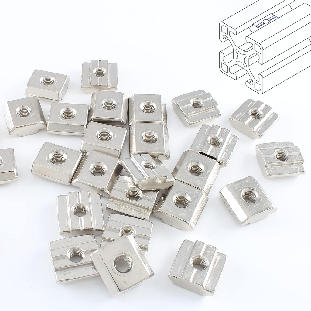 50 Pcs 3030 Series Sliding T Nuts Metric M6 Thread Slide in Hammer Head T-Nut, Sliding T-Nuts for Standard 8mm T-Slot Aluminum Extrusion Profile