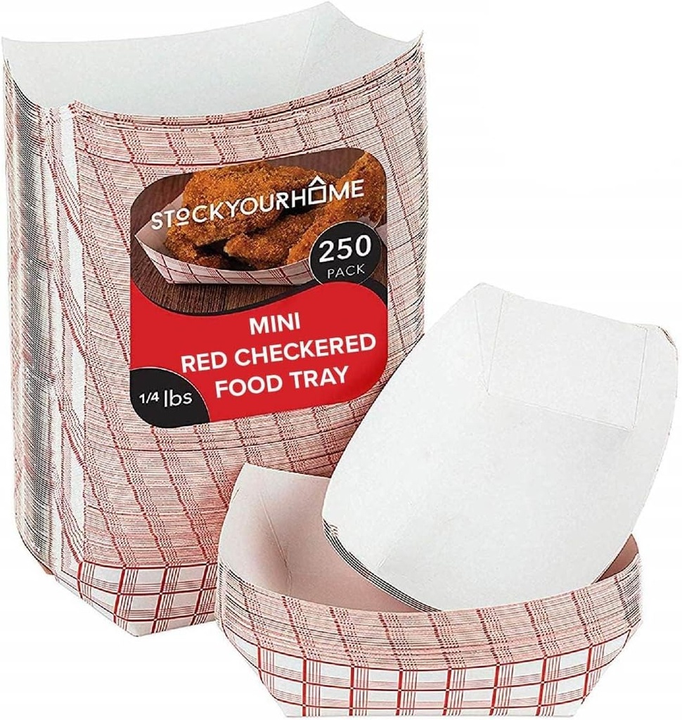 Mini Tiny Paper Food Boats (250 Pack) .25 Lb Disposable Red & White Checkered Paper Food Trays, Eco Friendly Paper Food Trays, Serving Boats for Concession Food & Condiments, Condiment Size 3" x 1"