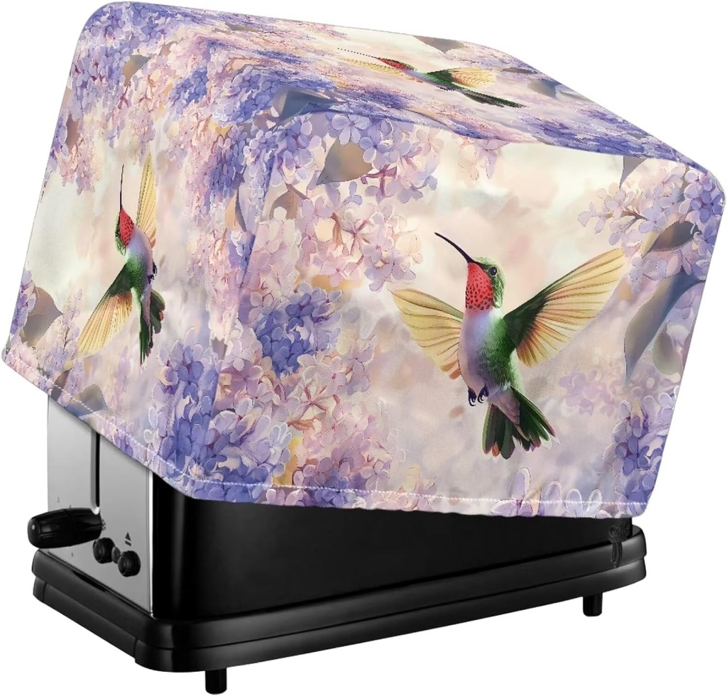 Hummingbird Flowers Print 4 Slice Toaster Cover with Drawstring, Dustproof Bread Machine Protector, Universal Size Stain-Resistant Oven Dust Cover