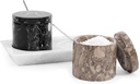 Radicaln Marble Salt Cellar With Lid 3" Inches Oceanic and Black Handmade Salt Box For Kitchen Storage, Ideal Seasoning Container Set of 2 With Tray, Salt holder & Spice Organizer For Kitchen Décor
