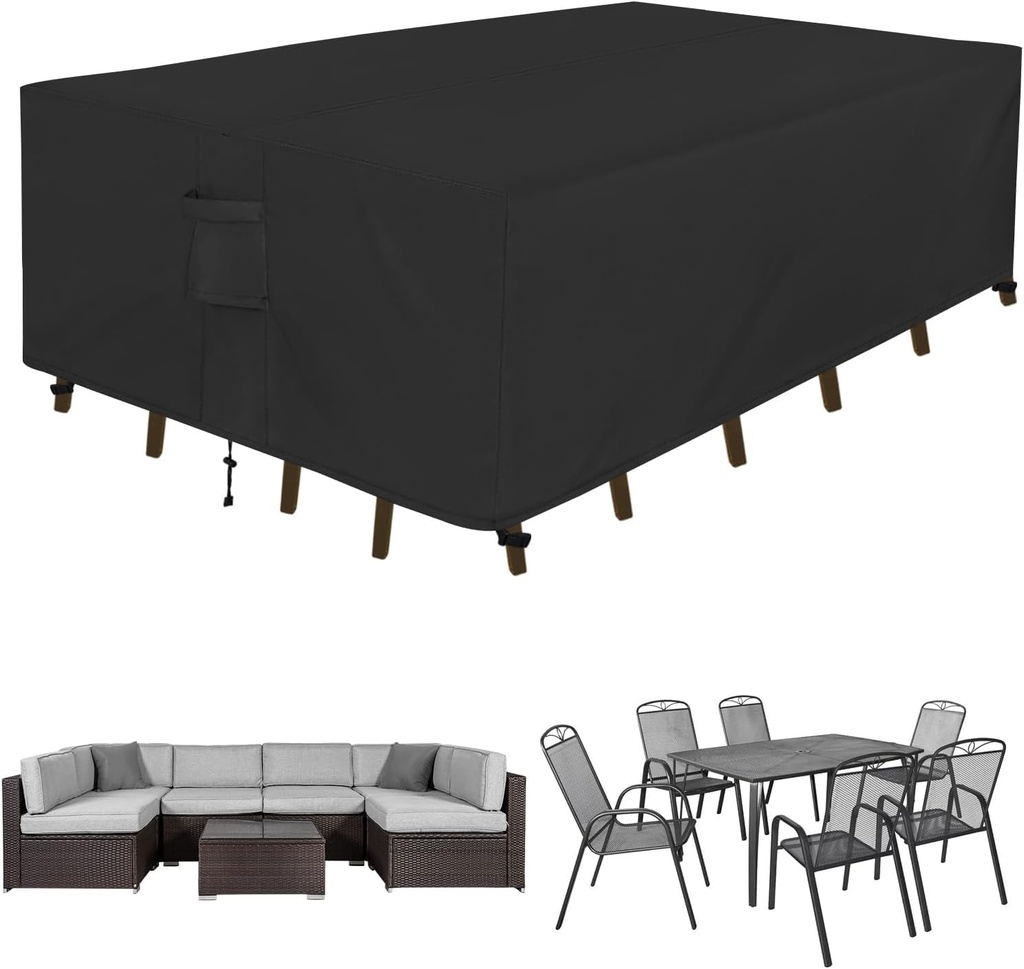 Easy-Going Rectangle Patio Furniture Cover Waterproof Outdoor Dining Table and Chair Cover Anti-UV Outside Sectional Sofa Set Covers (110"L x 84"W x 28"H, Black)