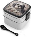 Shih Tzu Bento Box with Compartments Double Layer Bento Lunch Box with Spoon And Handle All-in-One Adult Lunchbox Leakproof Lunch Container for Work Picnic Travel