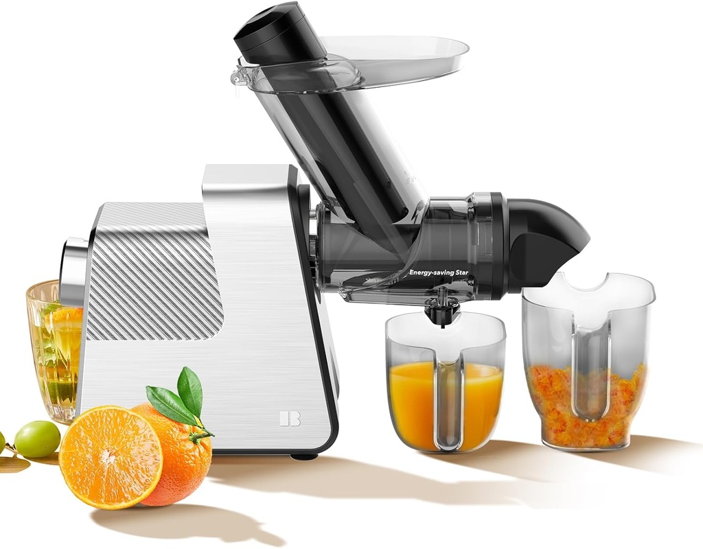 Masticating Juicer Machines, 3.5" Large Feed Chute Cold Press Juicer Fit Whole Fruits Vegetables with Quiet Motor | 5 Speed Modes | Easy to Clean with Brush (Silvery White)