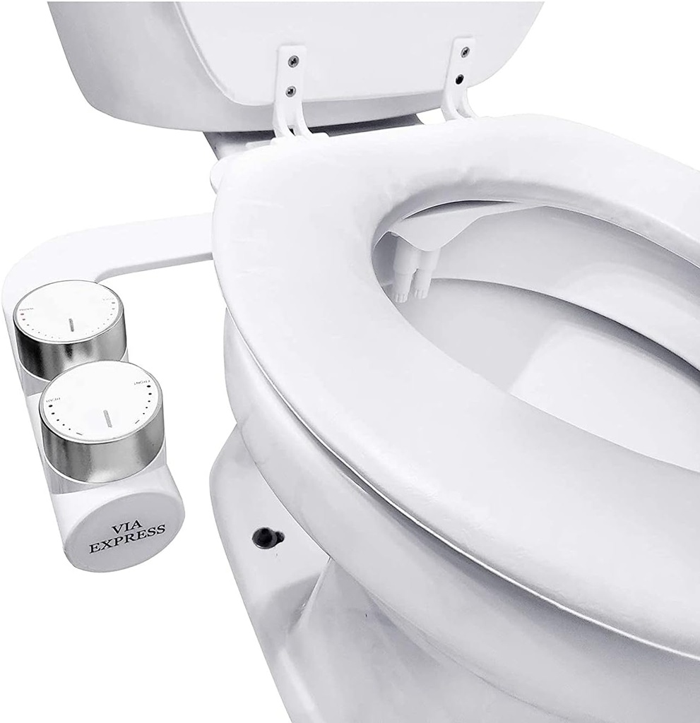 Dual Nozzle Bidet Attachment Hot and Cold Water Sprayer, W/Adjustable Pressure Control, Retractable Self Cleaning Nozzles, Hot and Cold