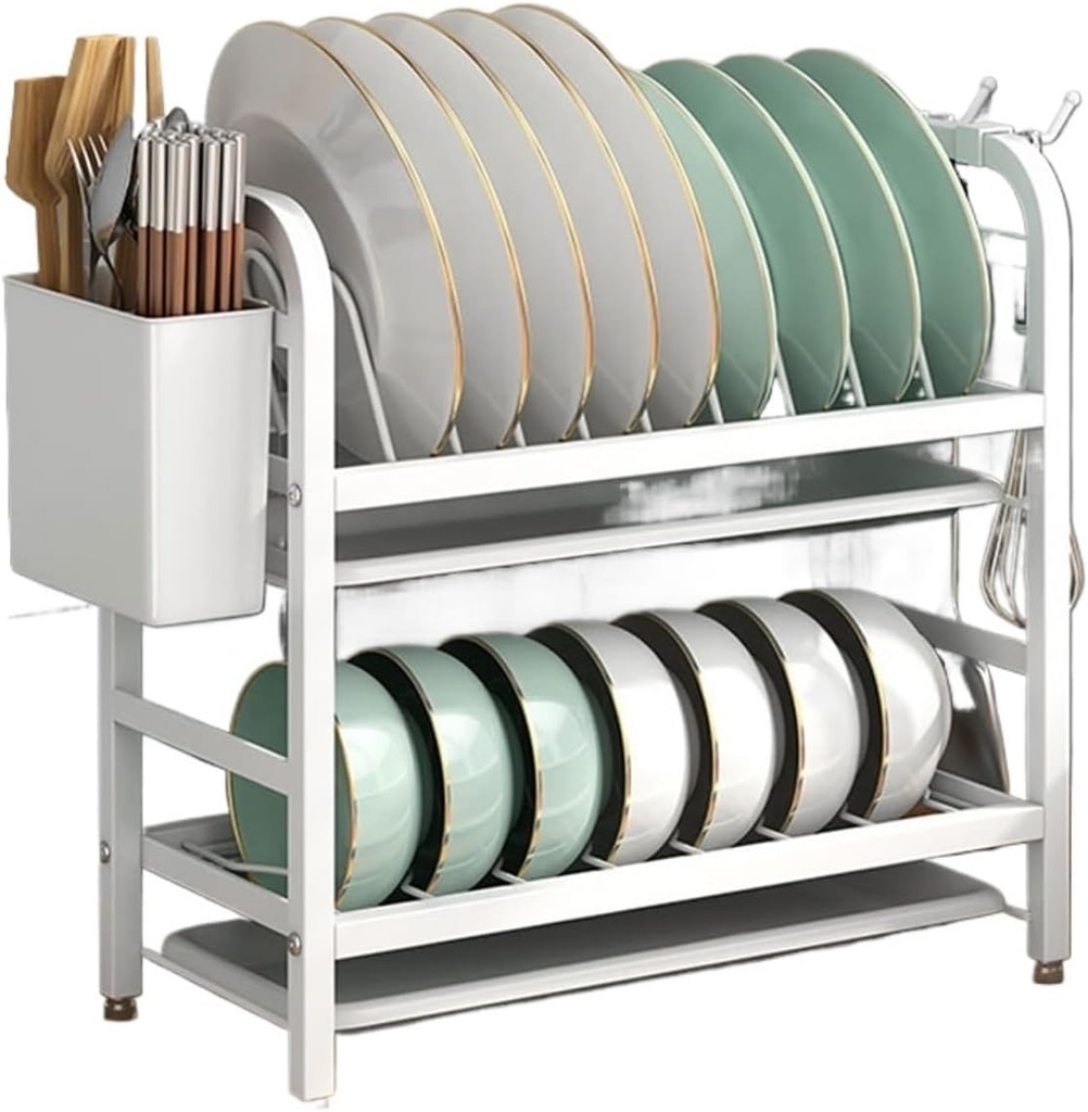 QUQUQ Kitchen Storage Organization Multifunctional Kitchen Counter Dish Rack Dish Drying Dryer Rack Tainless Steel Storage(White)