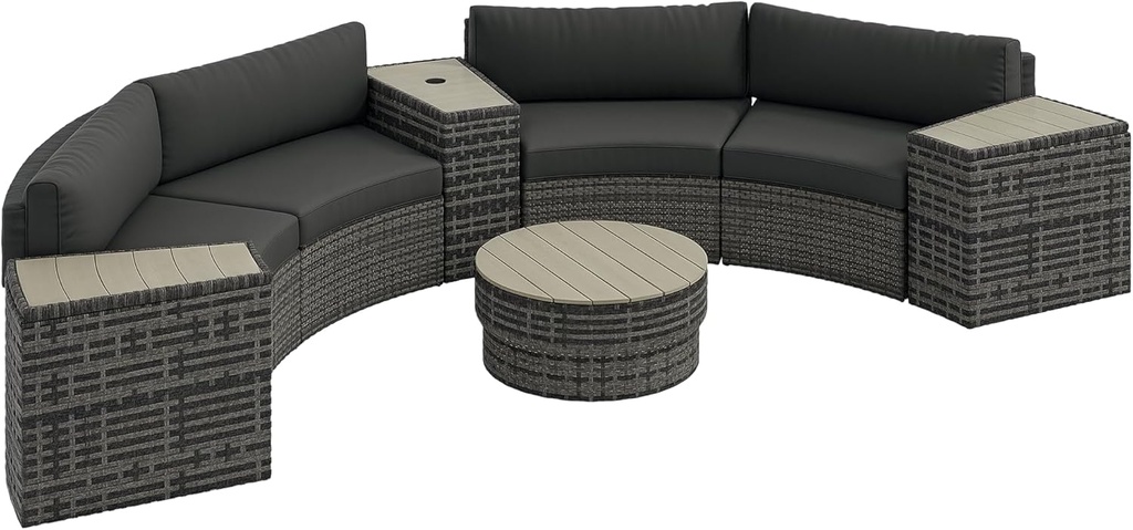 Outsunny 8 Piece Patio Furniture Set with 4 Rattan Sofa Chairs & 4 Tables, Outdoor Conversation Set with Storage & Umbrella Hole for Backyard, Lawn and Pool, Mixed Gray