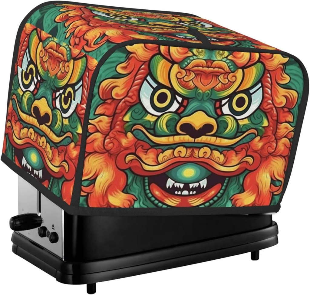 Chinese Lion New Year 2 Slice Toaster Covers Bread Machine Cover Quilted Dustproof Fingerprint Protectors Small Washable Appliance Cover Bread Maker Dust Protection Universal Size