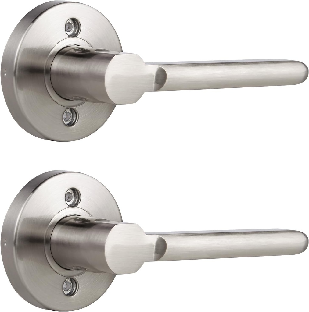 Probrico Brushed Nickel Half Dummy Levers, Slim Handed Non-Turning Door Knobs for Left or Right Handed Doors, Interior Inactive Door Handle for Closet or Pantry (2 Pack, Single Side, Exposed Screws)