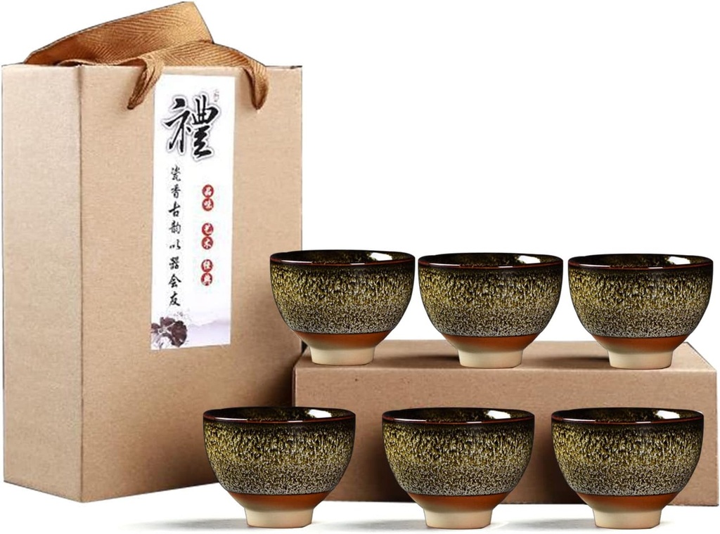 Chinese Ceramic Kung Fu Tea Set of 6, Japanese Tea Cup, Sake Cup, Ceramic Tea Set (Dark Yellow)