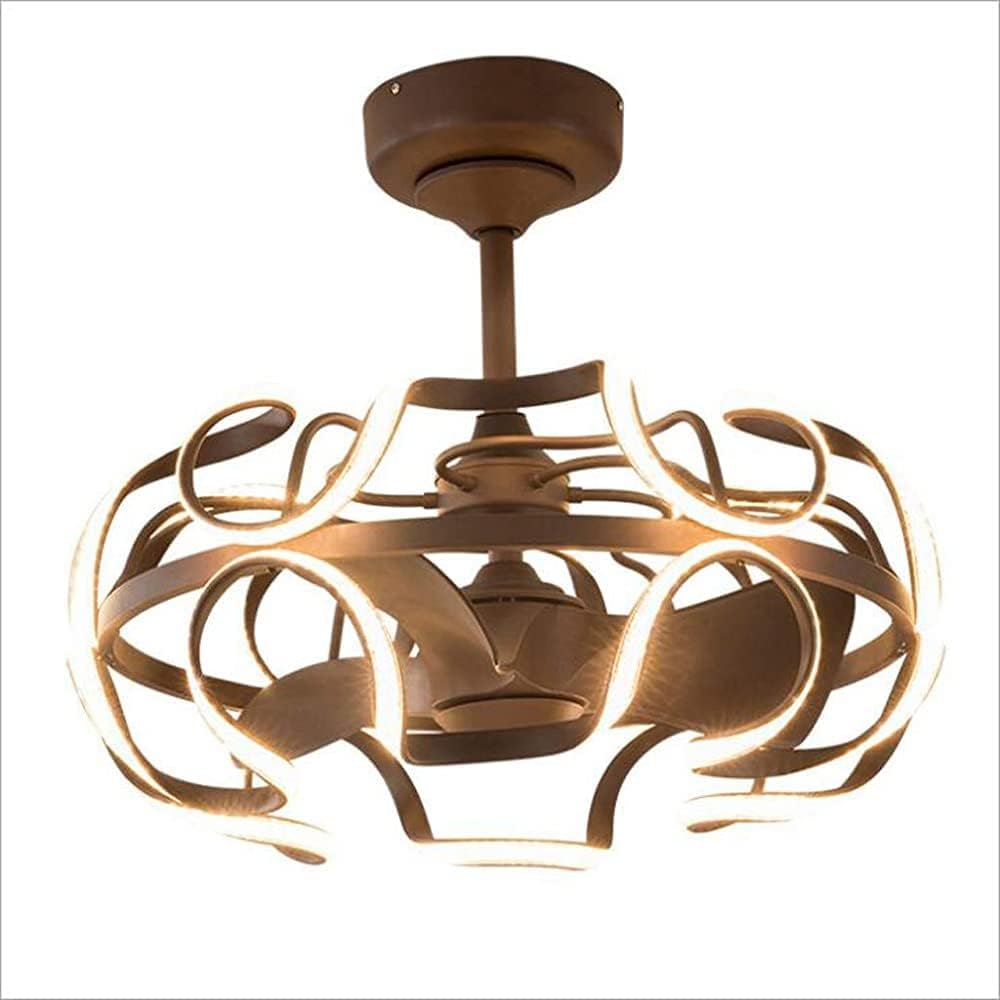 Ceiling Fan with Lights,Nordic Retro Ceiling Fan Light Office Bedroom Living Room Industrial Wind Metal Fan Lamp Led Dimming Ceiling Light Led Chandelier Fandelier/Brown/26In
