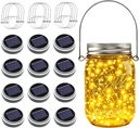 ZNYCYE Mason Jar Solar Lights for Outside, 12 Pack 30 LED Fairy Firefly Lights Mason Jar Solar Lids Outdoor Waterproof String Lights with Hangers(NO JARS) for Patio Garden Yard Lawn Decor - Warm White