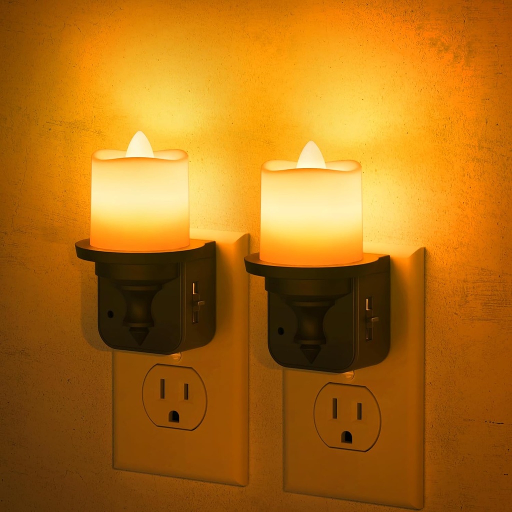 JandCase Flameless Candle Night Light, 2 Pack Night Lights Plug into Wall, 2000K Amber, 0-100LM Dimmable Nightlight, Dusk to Dawn Sensor Light for Dinning Room, Living Room, Bathroom, Hallway