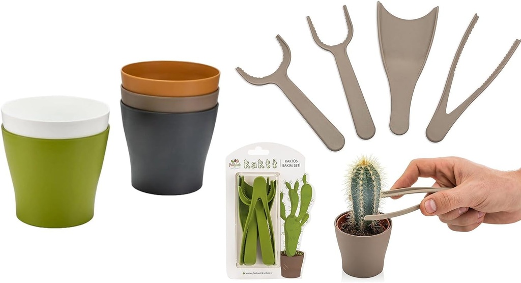 5 Colorful Planter Pots with Mini Garden Hand Transplanting Tools - for Flowers, Herbs, Succulents, Cacti, Indoor and Outdoor Plants