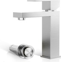 Phiestina Single Hole Brushed Nickel Square Single Handle Bathroom Vanity Faucet with Metal pop up Drain with Deck Plate, Overflow & Water Supply line, BF3530-BN