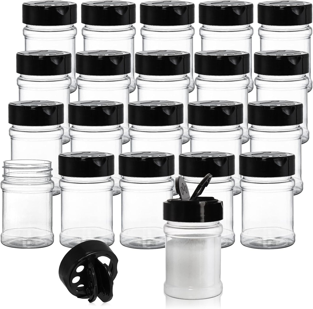 Yesland 20 Pack Plastic Spice Jars Bottles, 5 Oz PET Spice Containers BPA Free with Black Cap, Empty Seasoning Jars Glitter Storage Containers for Storing Spice Herbs Powders Glitter