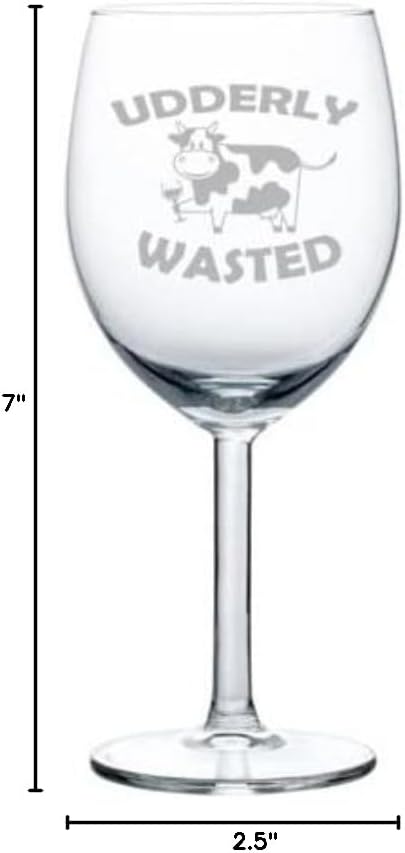 MIP Brand Wine Glass Goblet Udderly Wasted Cow Funny (10 oz)