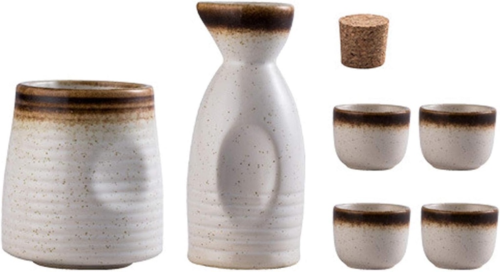 Sake Set Mugs with Warmer Storage Box for Sake Traditional Porcelain Japanese Ceramic Sake Set with a Sake Bottle, Four Wine Glasses and a Warm Mug,B