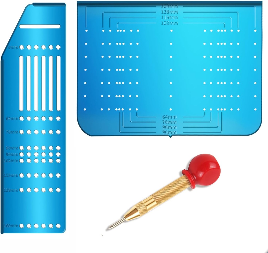 King&Charles Multi Cabinet Hardware Template with Center Punch, Cabinet/Drawer Handle Template Tool - Use for Handles Knobs Pulls on Drawers/Doors, Hardware Installation Perfect Match Kit.