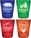 Cornwall New York Souvenir 4-Pack Multicolor Engraved Round Shot Glasses Camping and Outdoors Set