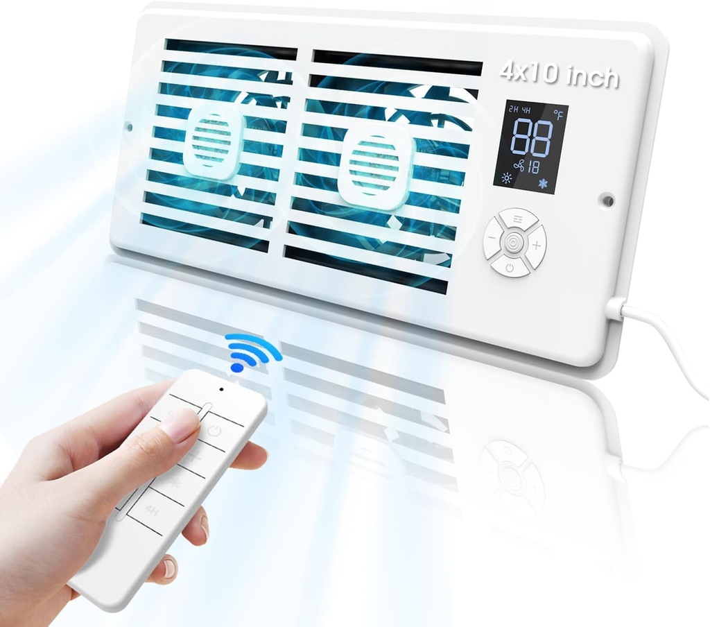 Register Booster Fan,10-Speed Smart Thermostat AC Vent Fan with Timer Setting and Aroma Function, Air Vents Fans & Heating for Wal (White, 4" x 10")