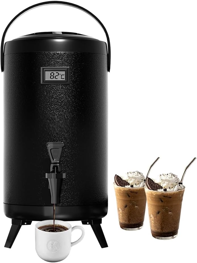 Insulated 3.2 Gallon Hot & Cold Drink Dispenser, Thermal Beverage Dispenser for Hot/Cold Water, Party Chocolate Drinks (Matt Black)