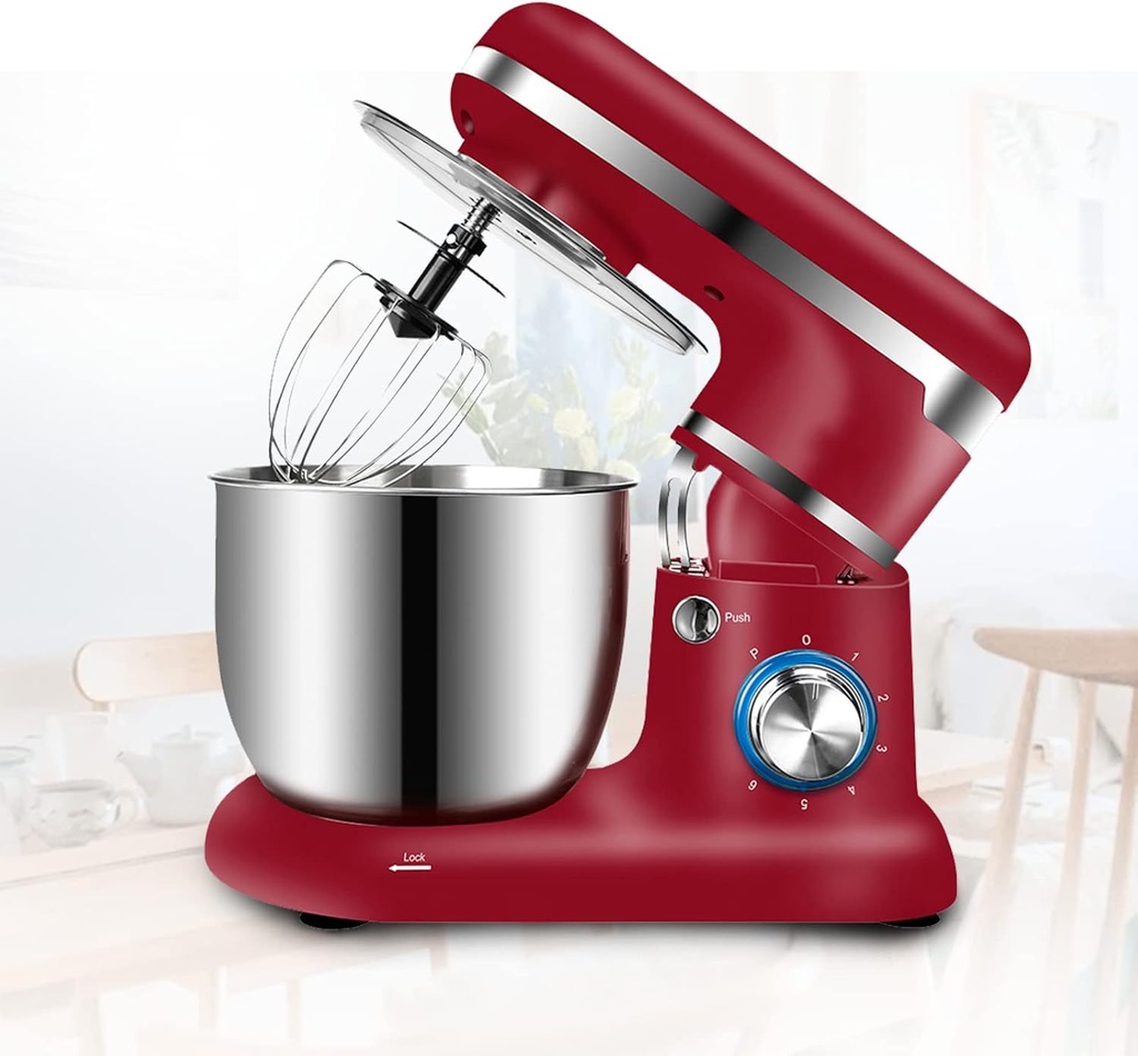 Stand Mixer, Tilt-Head Food Mixer, Electric Food Mixer, 5QT Stainless Steel Bowl 6 Speeds, Stainless Steel Bowl, with Dough Hook, Mixer Beater, Wire Whisk, Splash Guard,red