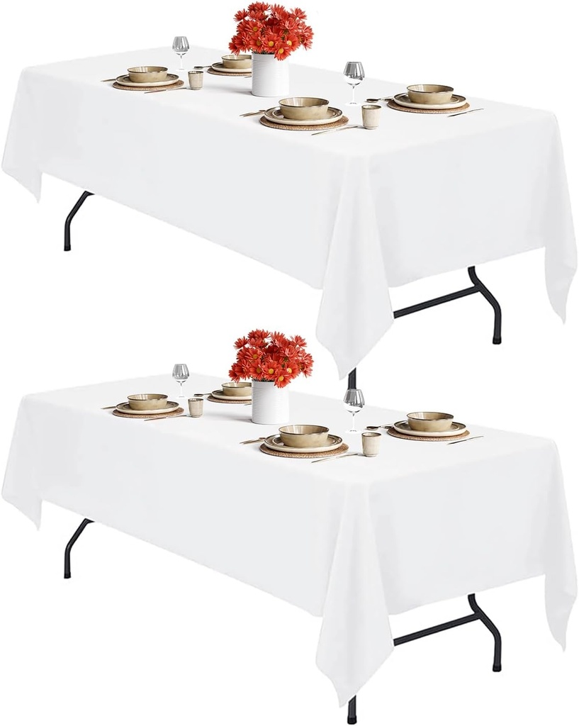 IVAPUPU 2PCS White Table Cloth for Rectangle Table - 60 x 102 Inch Tablecloths Rectangular Cloths Waterproof Washable Wrinkle Resistant for 6 FT Tables Wedding Cocktail Party Christmas Tablecloth