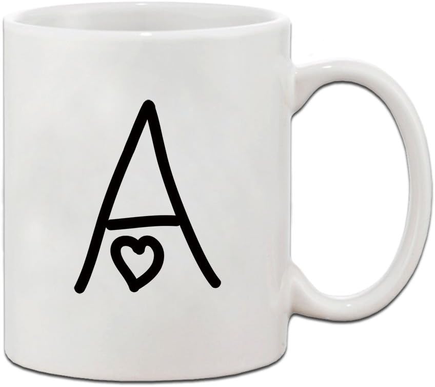 A Love Hearts Initial Monogram Personalized Letter A Ceramic Mug Coffe Cup Holiday Christmas Hanukkah Gift For Men & Women