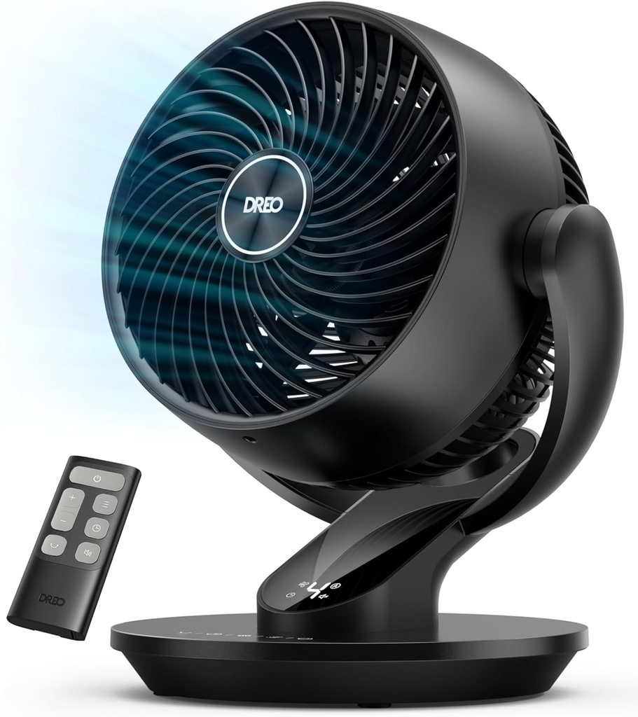 Dreo Fan for Bedroom, 13-Inch Oscillating Table Air Circulator Fan for Whole Room, 120° Tilt Adjustment, 28dB Ultra-Quiet, 70ft Powerful Airflow, 4 Speeds Desk Fans with Remote for Home, Office