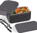 Bentgo Heat - Electric Lunch Box - Portable Food Warmer for Adults, Heated Lunch Box for Work, Travel, School & On the Go, Plug Into Wall or Car, Ideal for Ages 14+, 12V/24V & 120V Cords (Obsidian)