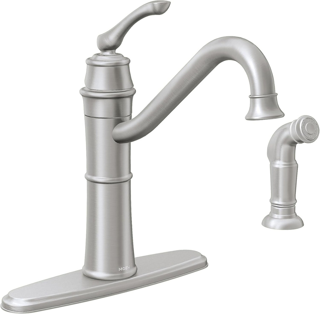 Moen Wetherly Spot Resist Stainless High-Arc Kitchen Faucet with Side Spray, 87999SRS