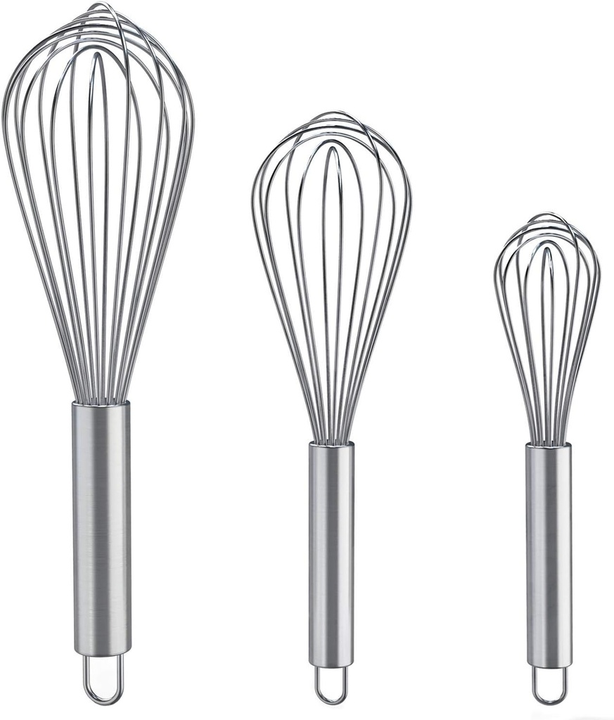 Whisks for Cooking, 3 Pack Stainless Steel Whisk for Blending, Whisking, Beating and Stirring, Enhanced Version Balloon Wire Whisk Set, 8"+10"+12"
