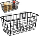 Black Wire Basket, 11x4.7x4.7 Inch Metal Basket, Countertop/Wall Hanging Organizers with Hooks for Organizing Kitchen Pantry Bathroom Wall Container.
