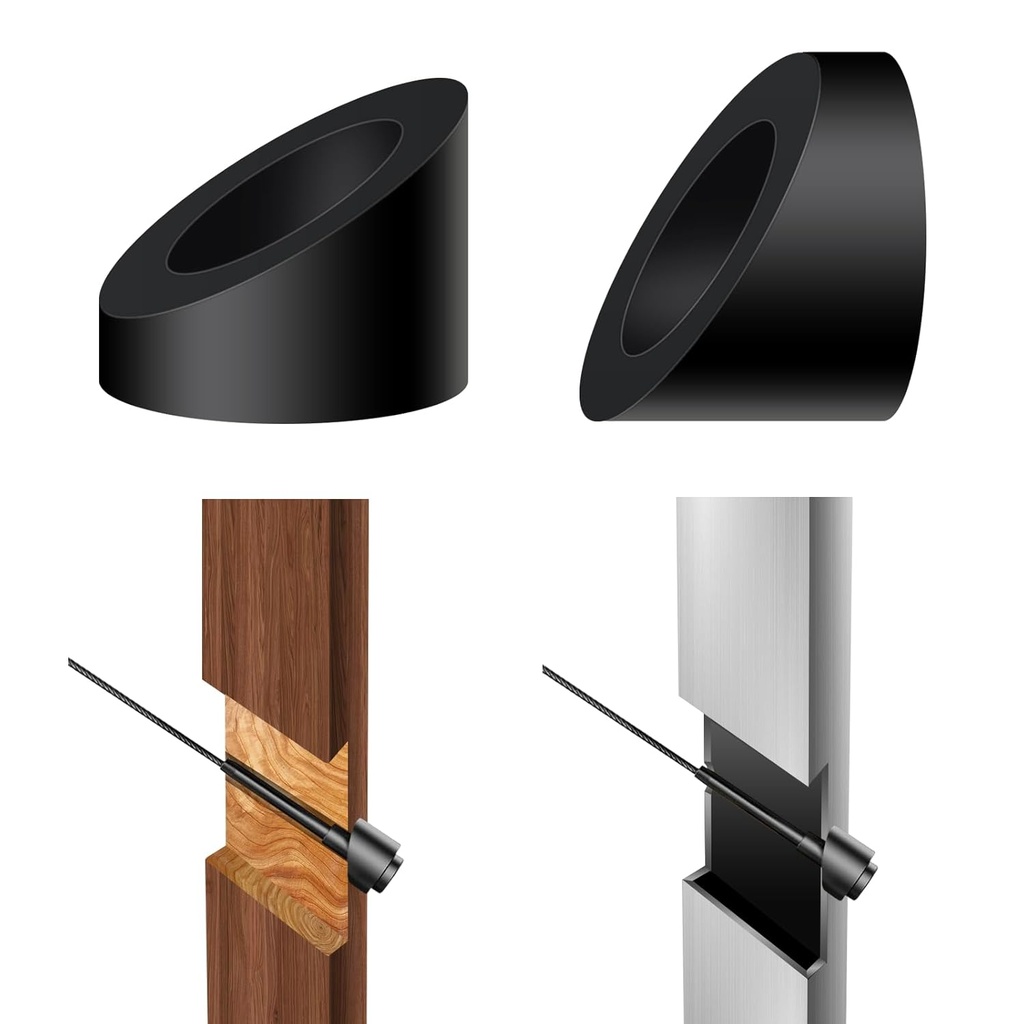 10 Pack 3/8" Black Angle Beveled Washers 25 30 35 Degree, Stainless Steel Cable Railing Angled Washer for 1/8", 3/16" Cable Railing Hardware,HF028B