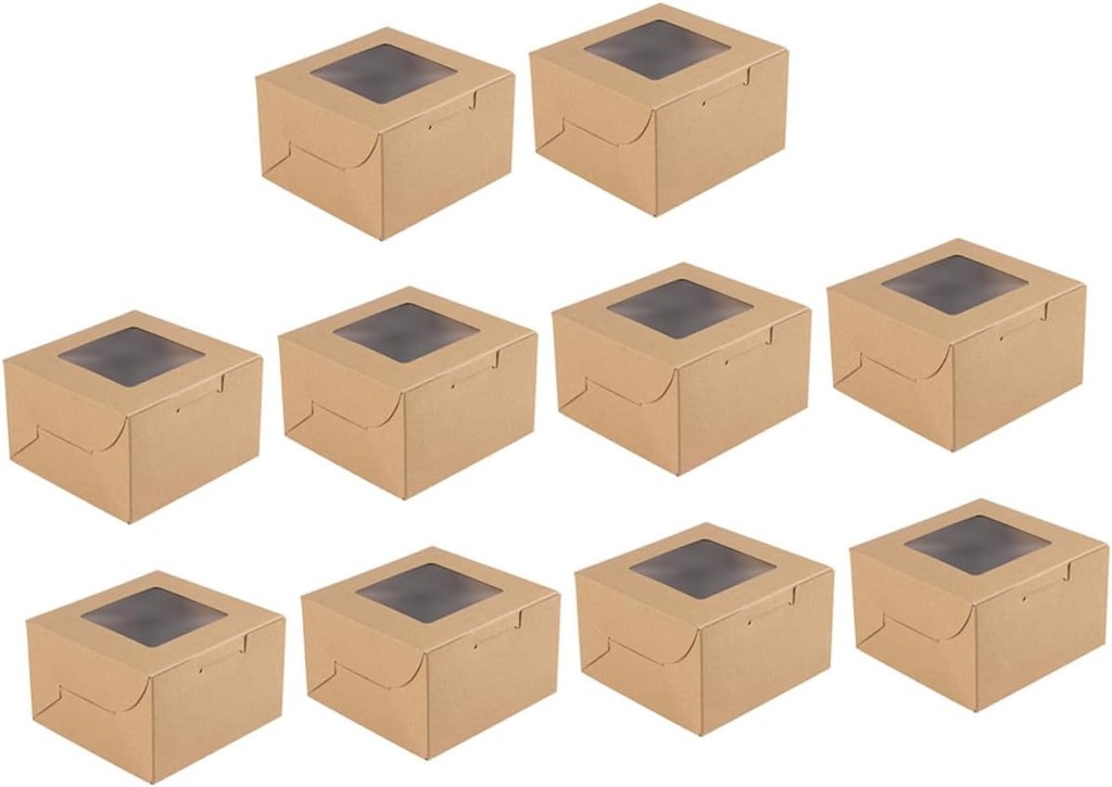 OUNONA 10pcs Clear Window Kraft Paper Cake Containers for Cupcakes Muffins Cookies Eco Friendly Dessert Packing Boxes Bakery Gift Boxes for Birthday Wedding Treats