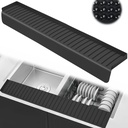 Kitchen Sink Splash Guard, 4" x 30" Sink Edge Protector with Suction Cups, Silicone Sink Mat for Kitchen, Bathroom Sink, Steel, Granite, Quartz Countertops, Multifuctional Sink Accessories (Black)