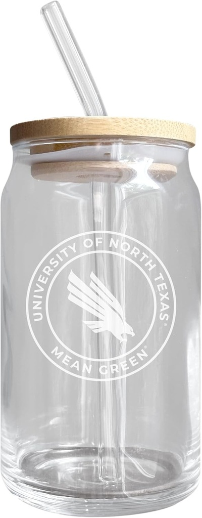 R and R Imports North Texas NCAA 12 oz Engraved Can Glass Single