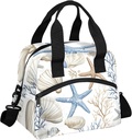 Nautical Coastal Lunch Bag for Men Women Adults Ocean Beach Seashell Starfish Themed Insulated Lunch Box Leakproof Cooler Tote Bag Organizer with Adjustable Shoulder Strap