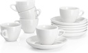 Sweese 2 Ounce Espresso Cups with Saucers, Porcelain Espresso Cups Set of 6 - White