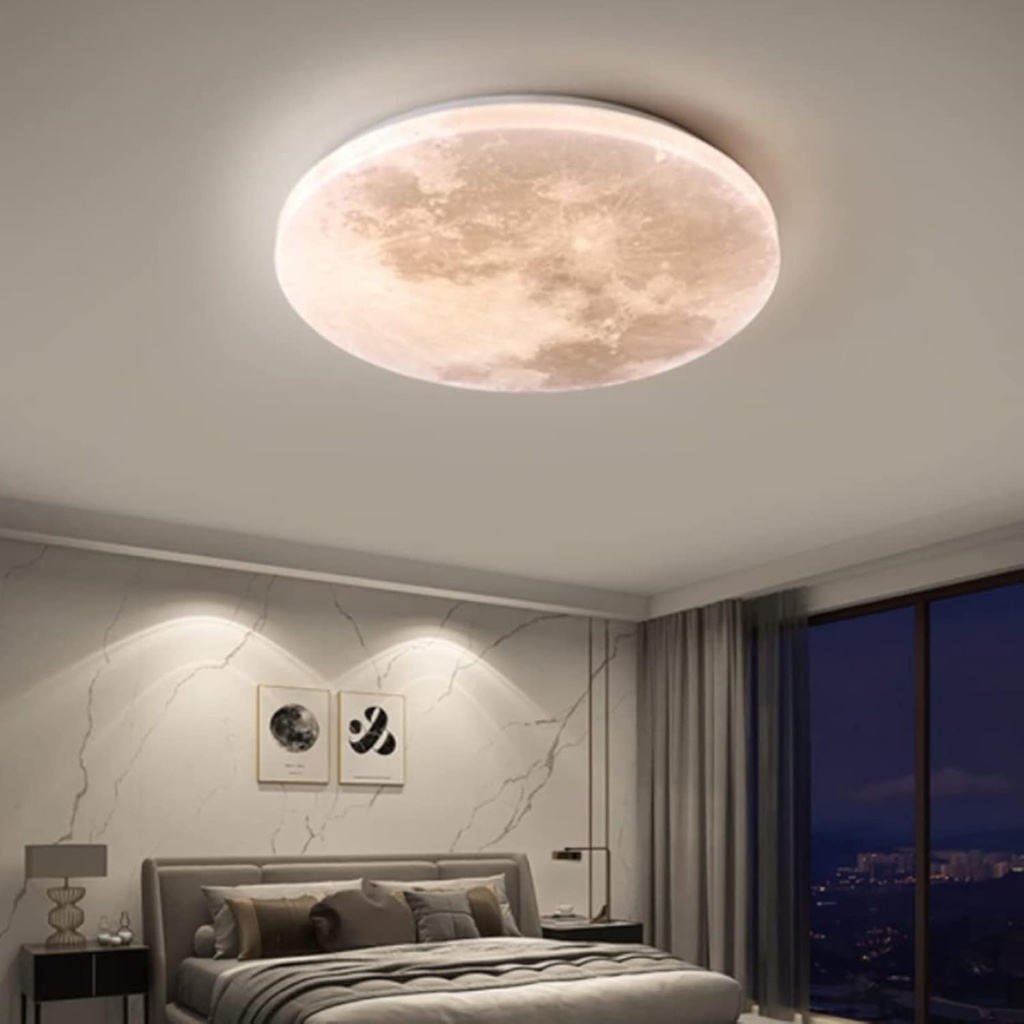 NERDOH Moon Chandelier LED Ceiling Light Ultra-Thin Bedroom Living Room Boy Girl Bedroom (Color: Beige, Size: 26CM x 6CM, 38CM x 6CM)