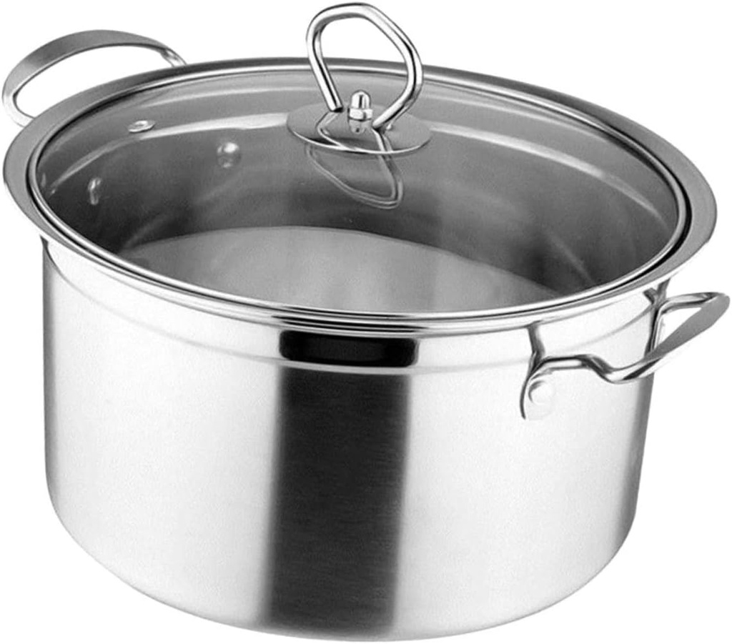 Stainless Steel Soup Pot with Dual Handles 2.5 Quart Flat Bottom Cooking Pot for Induction and Electric Stoves Practical Stockpot for Home Cooking