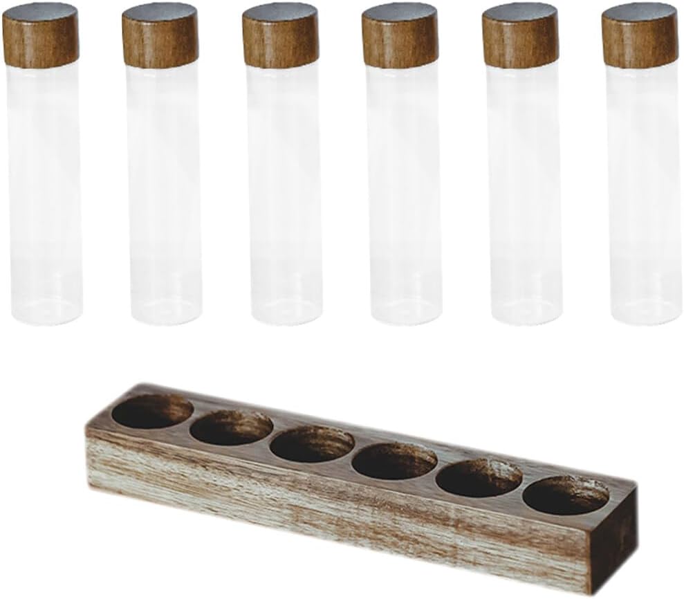 UPKOCH 1set Sealed Coffee Bean Storage Tubes with Wooden Display Stand Test Tubes for Organized Coffee Storage Airtight Food Containers