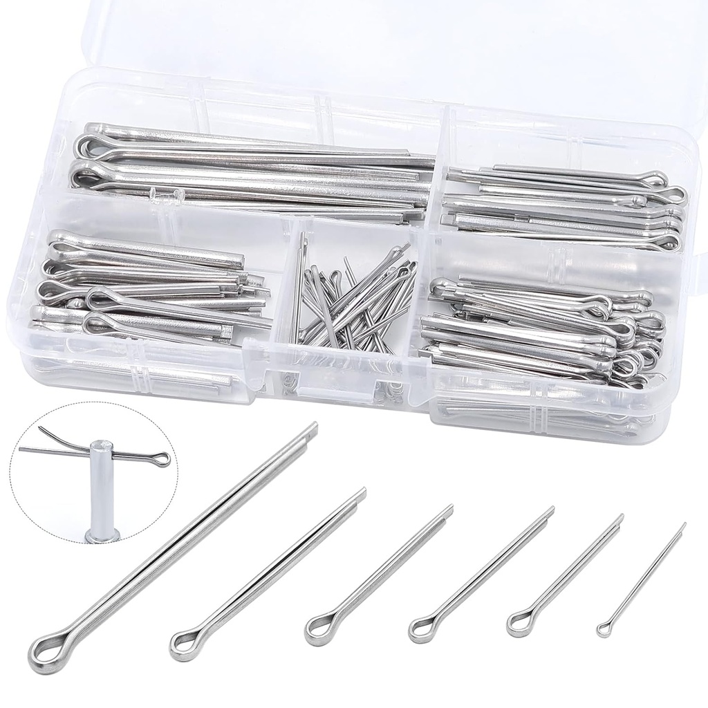 140pcs Cotter Pin Assortment Kit 6 Sizes 304 Stainless Steel Hairpin Cotter Pins M1.6/M2.5/M3.2/M4 Split Pin Fastener Clips