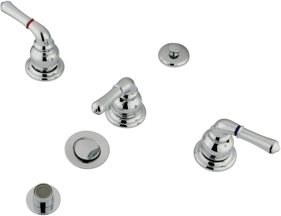 Elements of Design Bidet Faucet with 3 Lever Handle & Brass Pop-Up Chrome