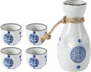 Sake Wine Set, Wine Glass,Vintage Ceramic Sake Pot Cups One Pot of Four Cups Set Flagon Liquor Cup Spirits Cups Set Sake Wine Set,Home Decor/Style 1