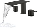 Matte Black Roman Tub Faucet, 3 HoleWaterfall Bath Tub Faucet Set High Flow 2 Handle Deck Mount Bathtub Faucets